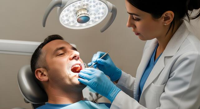Dental Health — dentist examining a patient